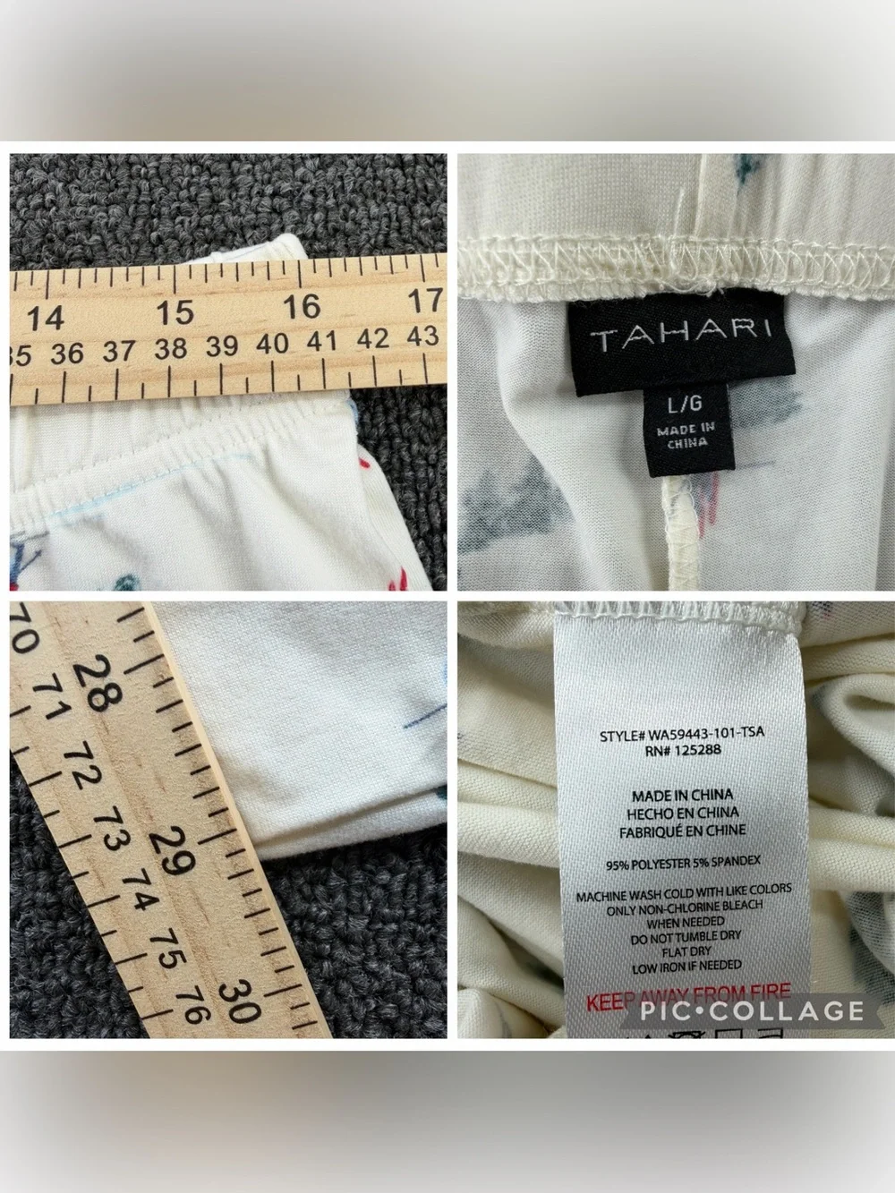 TAHARI Winter Ski Print Pajama Set Long Sleeve Top & Pants Light Weight Size LG